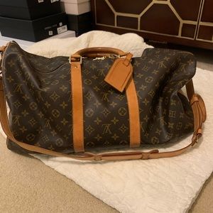 Louis Vuitton large Keepall size 55 Bandolier luggage travel duffle bag monogram